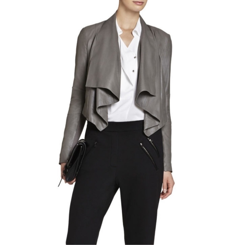 Grey drapey leather jacket